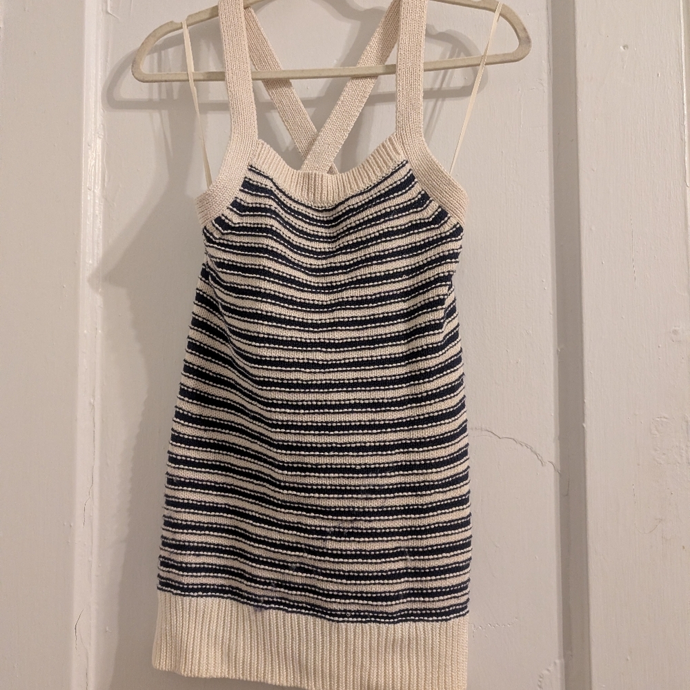Anthropologie Maeve Striped Sweater Tank small Summer striped Crossback Knit